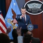 U.S. Defense Department briefing journalists during the escalating Iran–U.S. conflict in 2026.