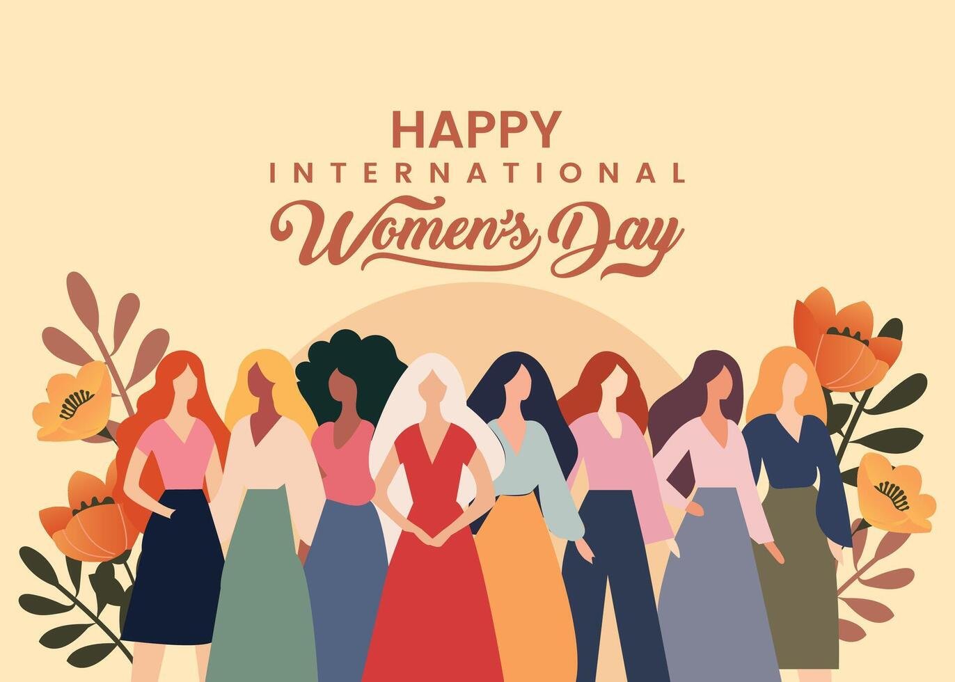 Women celebrating International Women’s Day with banners and flowers